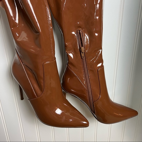 Steve Madden Viktory Patent Over the knee Stiletto Heel Boots in Cognac - Picture 5 of 11